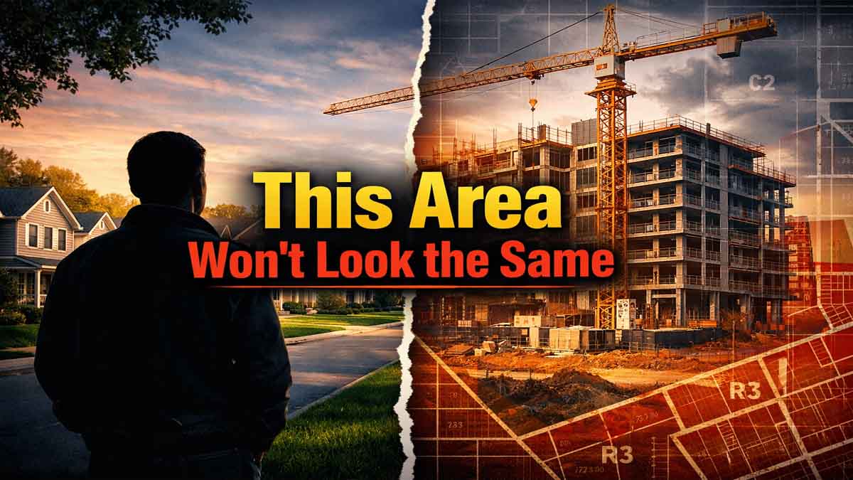 American neighborhood transformation through zoning changes showing traditional and modern housing