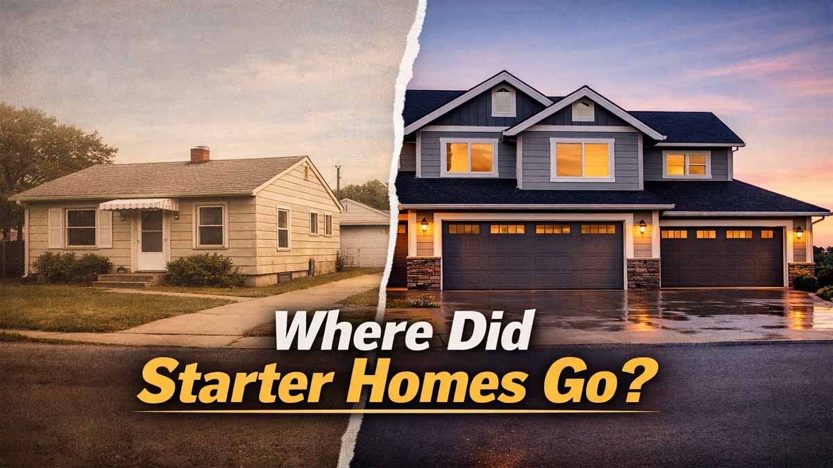 Comparison of historical American starter home vs modern housing