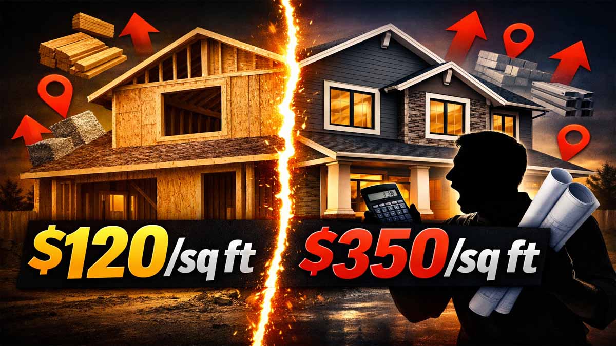 Modern house construction showing framing and building materials